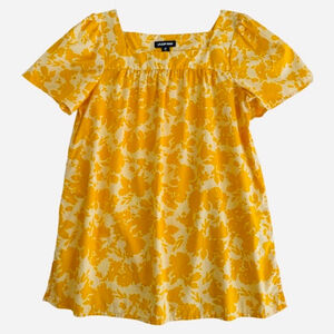 Lands' End Square Neck Yellow & White Floral Tunic Top Size Medium